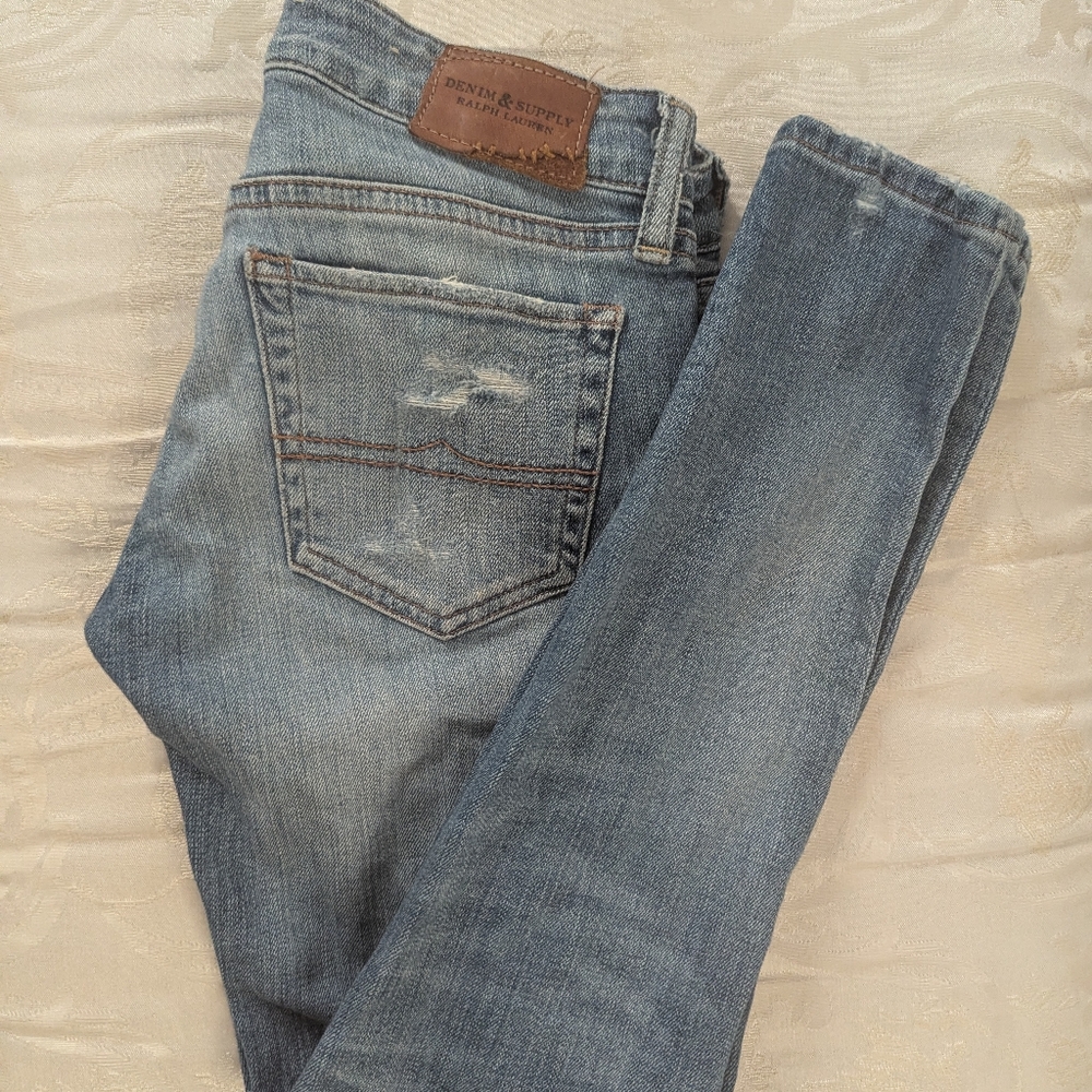 Ralph Lauren Denim & Supply Distressed Blue Jeans, Size 24 - Picture 2 of 5
